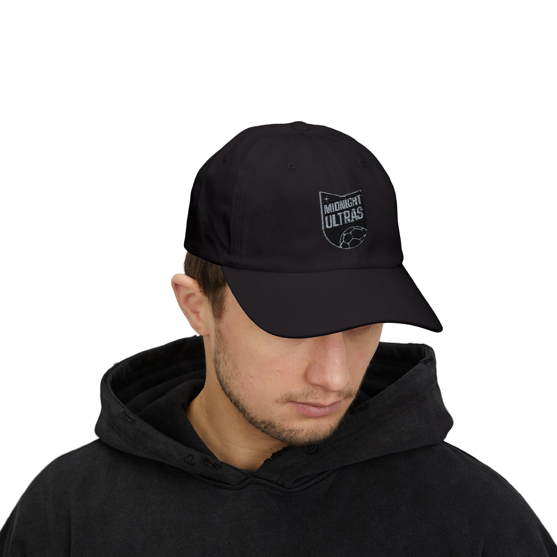 Midnight Ultras Soccer Embroidered Dad Cap – Black