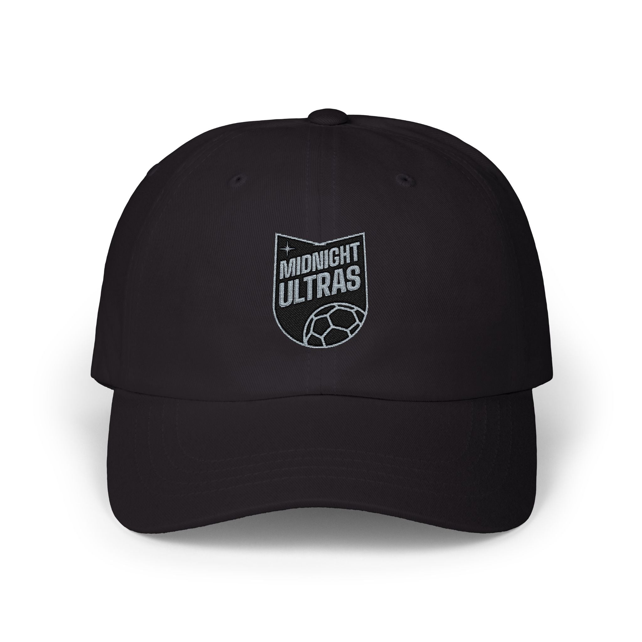 Midnight Ultras Soccer Embroidered Dad Cap – Black